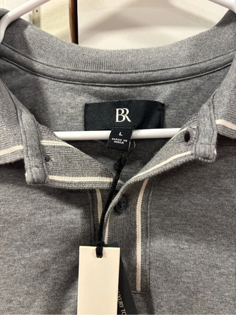 Banana Republic Men's Grey Long-Sleeve Polo with Contrast Trim